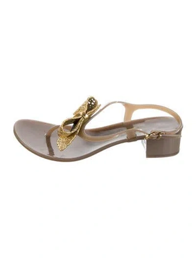 Pre-owned Ferragamo Leather Slingback Sandals In Gold