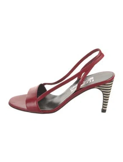 Pre-owned Ferragamo Leather Slingback Sandals In Red