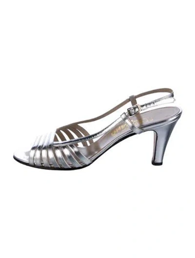 Pre-owned Ferragamo Leather Slingback Sandals In Silver