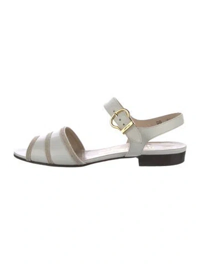Pre-owned Ferragamo Leather Slingback Sandals In White