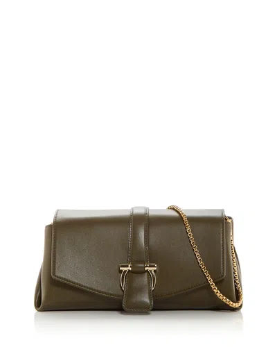 Ferragamo Leather Small Crossbody Bag In New Olive