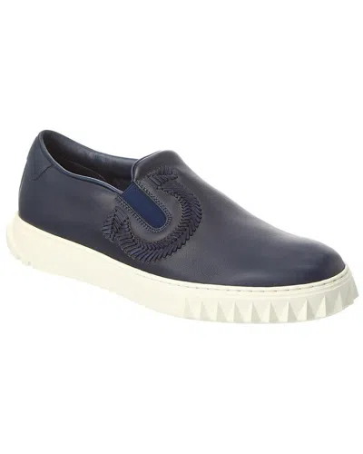 Ferragamo Gancini Leather Slip-on Sneakers In Blue