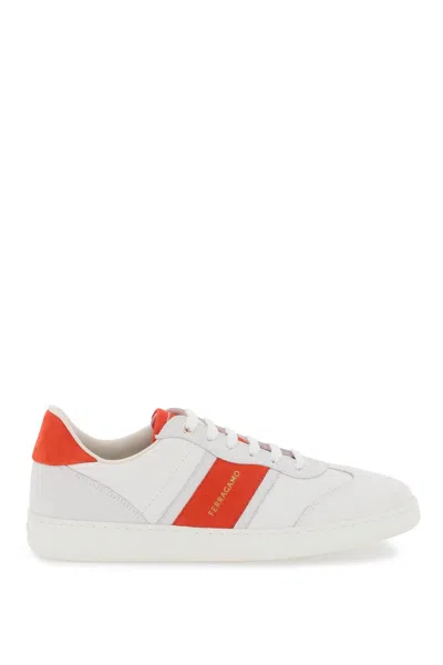 Ferragamo Hammered Leather Sneakers Achille With Contrasting Strap In Multi