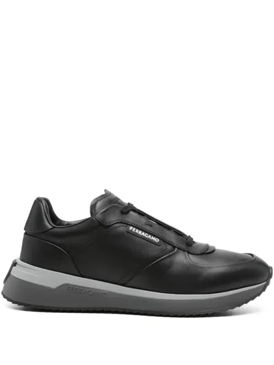 Ferragamo Leather Sneakers In Black