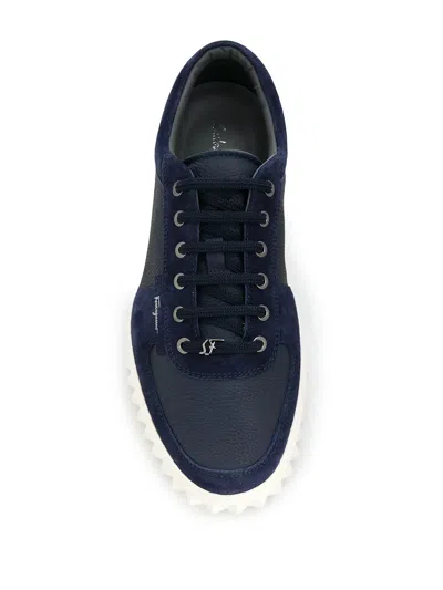 Ferragamo Leather Sneakers In Blue