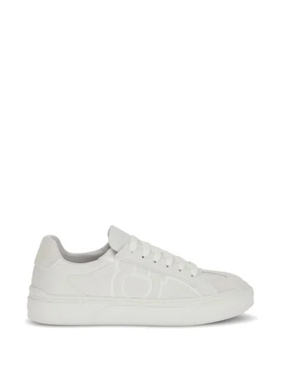 Ferragamo White Calf Leather Bos Taurus Sneakers In Gray