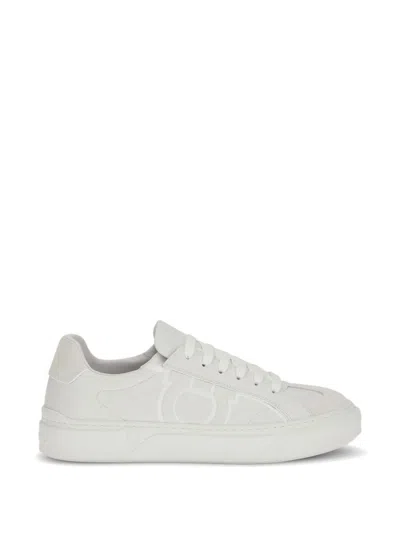 Ferragamo White Calf Leather Bos Taurus Sneakers In Gray