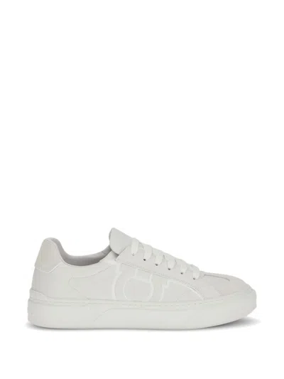 Ferragamo White Calf Leather Bos Taurus Sneakers In Gray