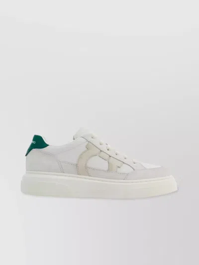 Ferragamo Leather Sneakers With Patch And Heel Tab In White