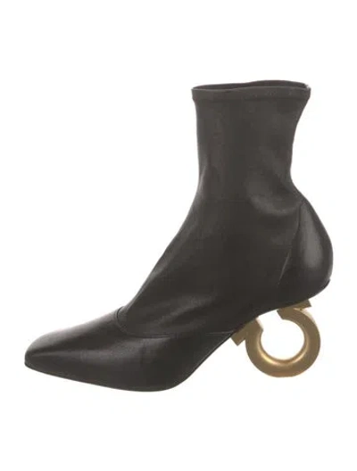 Pre-owned Ferragamo Leather Sock Boots In Black