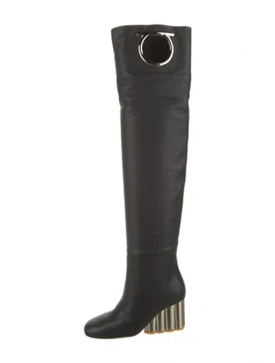 Pre-owned Ferragamo Leather Sock Boots In Black
