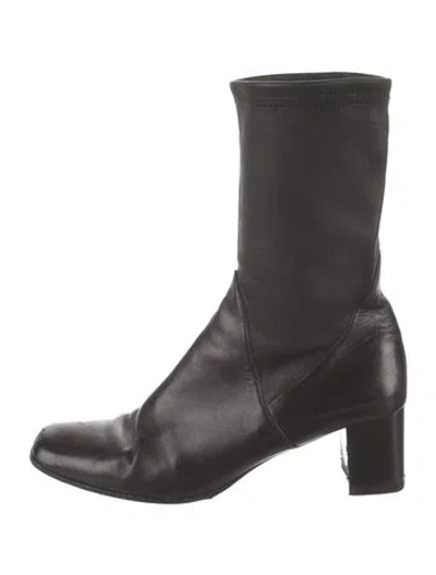 Pre-owned Ferragamo Leather Sock Boots In Black