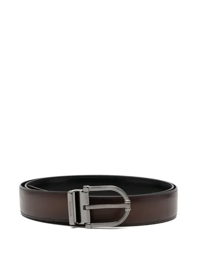 Ferragamo Leather Square Belt In Brown