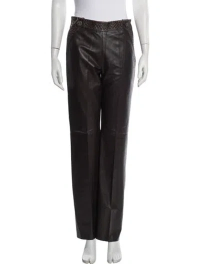 Pre-owned Ferragamo Leather Straight Leg Pants In Black/brown