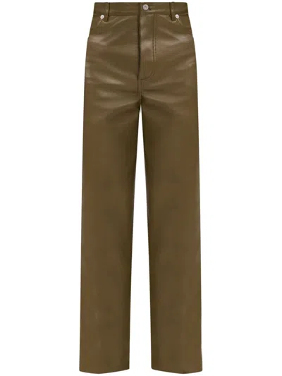 Ferragamo Leather Straight-leg Trousers In Green