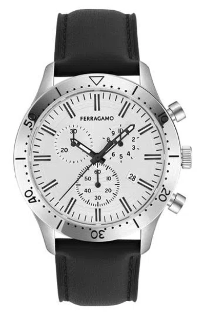 Ferragamo Leather Strap Chronograph Watch, 43mm In Black