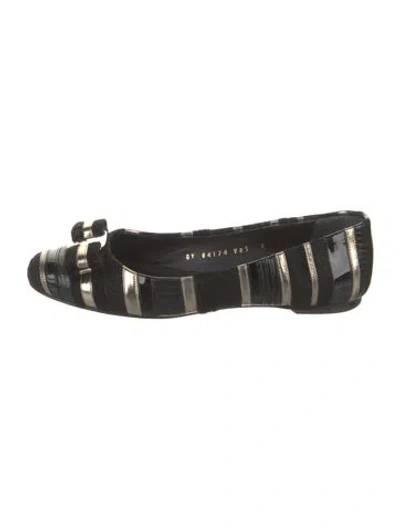 Pre-owned Ferragamo Leather Striped Ballet Flats In Black