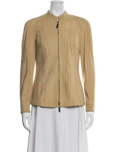 Pre-owned Ferragamo Leather Striped Jacket In Yellow
