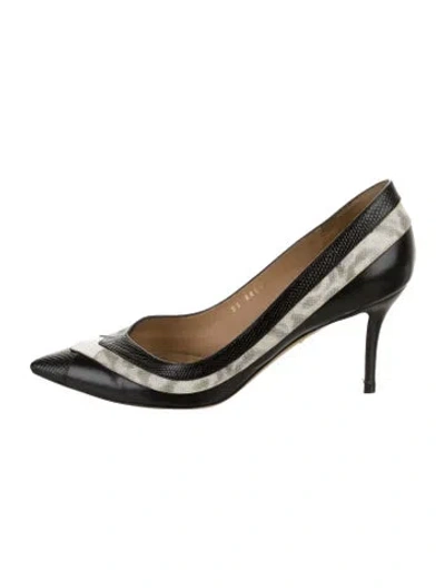 Pre-owned Ferragamo Leather Striped Pumps In Black