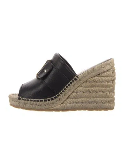Pre-owned Ferragamo Leather Studded Accents Espadrilles In Black