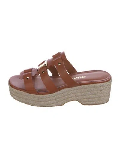Pre-owned Ferragamo Leather Studded Accents Espadrilles In Brown