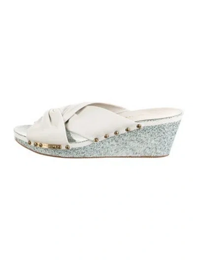 Pre-owned Ferragamo Leather Studded Accents Espadrilles In White
