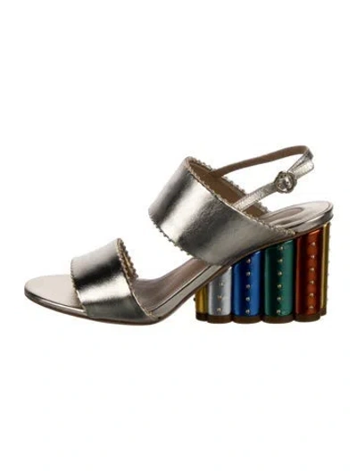 Pre-owned Ferragamo Leather Studded Accents Slingback Sandals