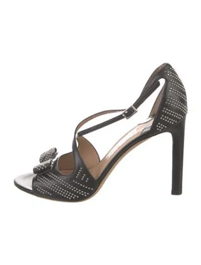 Pre-owned Ferragamo Leather Studded Accents Slingback Sandals In Black