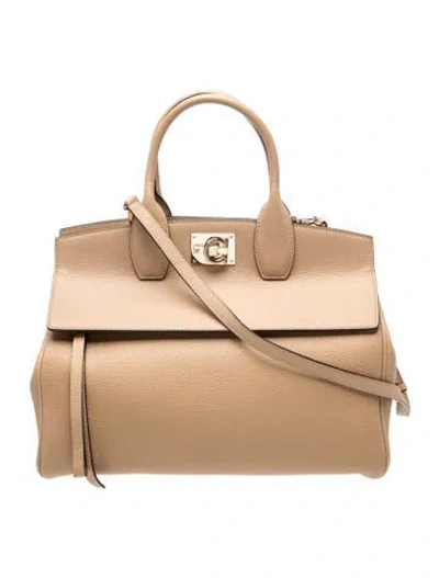 Pre-owned Ferragamo Leather Studio Medium In Neutral