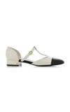 Ferragamo Linette Bicolor T-strap Ballerina Flats In Black,white