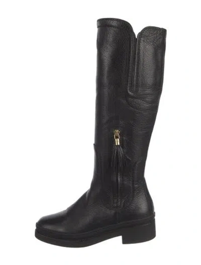 Pre-owned Ferragamo Leather Tassel Accents Riding Boots In Black