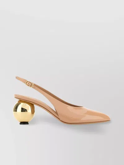 Ferragamo Leather Tessie 70 Pumps With Gold Heel In Neutral
