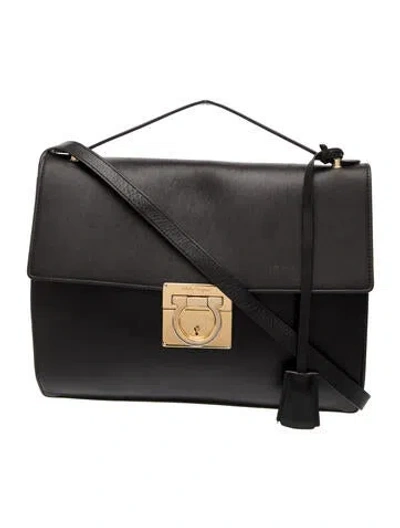 Pre-owned Ferragamo Leather Top Handle Bag In Black