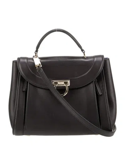 Pre-owned Ferragamo Leather Top Handle Bag In Black