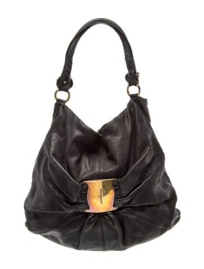Pre-owned Ferragamo Leather Top Handle Bag In Black