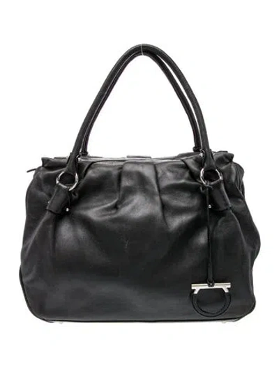 Pre-owned Ferragamo Leather Top Handle Bag In Black