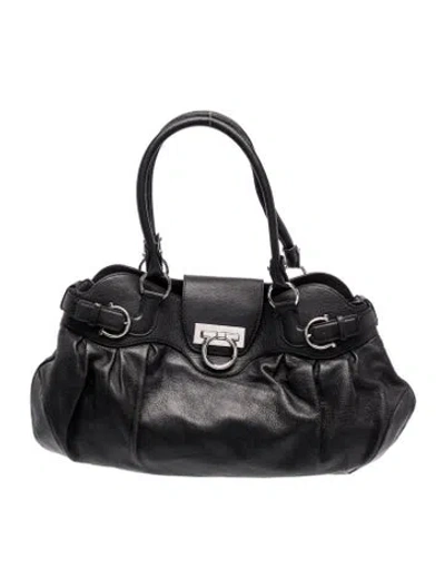 Pre-owned Ferragamo Leather Top Handle Bag In Black
