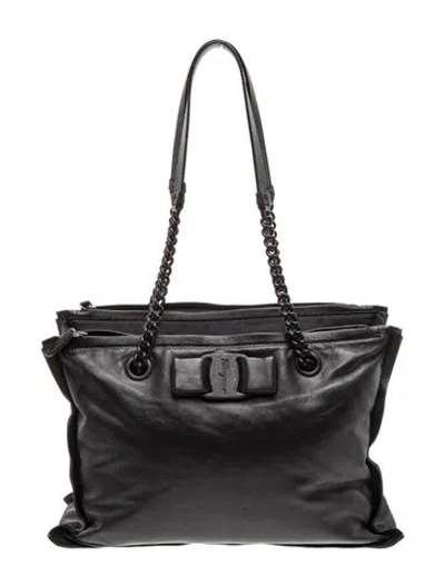 Pre-owned Ferragamo Leather Top Handle Bag In Black