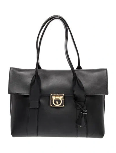 Pre-owned Ferragamo Leather Top Handle Bag In Black