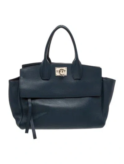 Pre-owned Ferragamo Leather Top Handle Bag In Blue