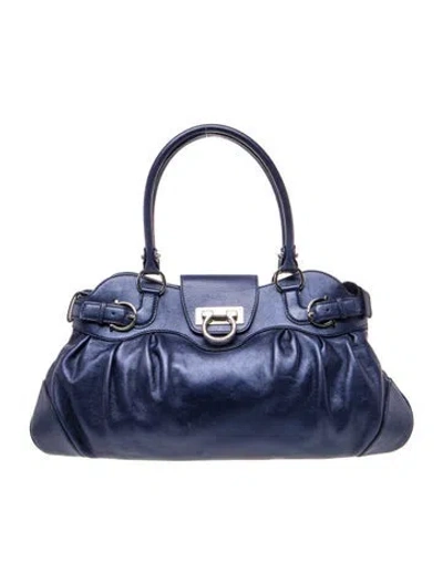 Pre-owned Ferragamo Leather Top Handle Bag In Blue