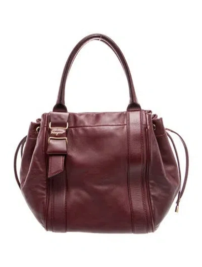 Pre-owned Ferragamo Leather Top Handle Bag In Burgundy
