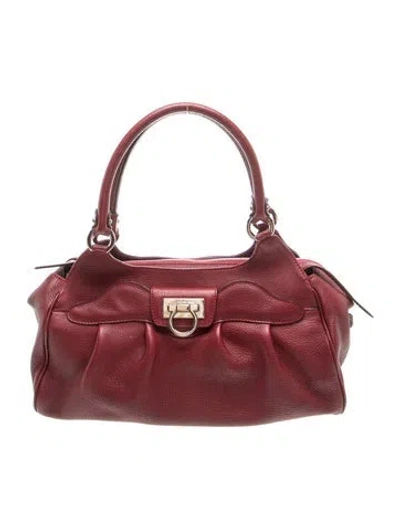 Pre-owned Ferragamo Leather Top Handle Bag In Burgundy