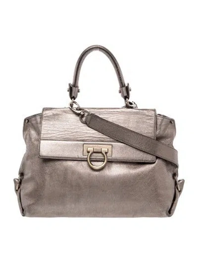 Pre-owned Ferragamo Leather Top Handle Bag In Metallic/neutrals