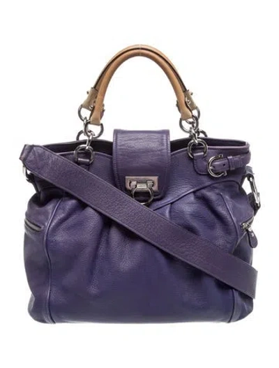 Pre-owned Ferragamo Leather Top Handle Bag In Purple