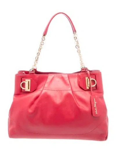Pre-owned Ferragamo Leather Top Handle Bag In Red