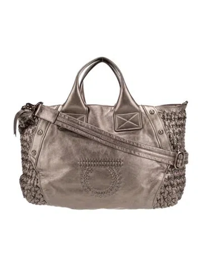 Pre-owned Ferragamo Leather Top Handle Bag In Silver