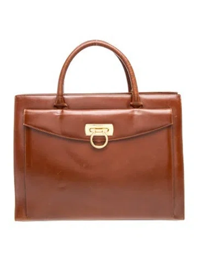 Pre-owned Ferragamo Leather Top Handle Bag Vintage In Brown