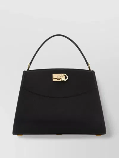 Ferragamo Leather Top Handle Shoulder Bag In Black