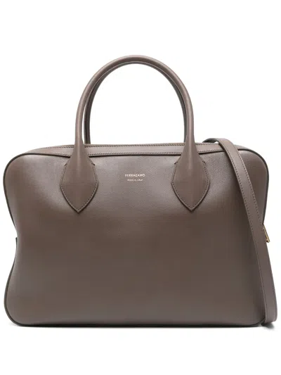 Ferragamo Leather Tote Bag In ブラウン